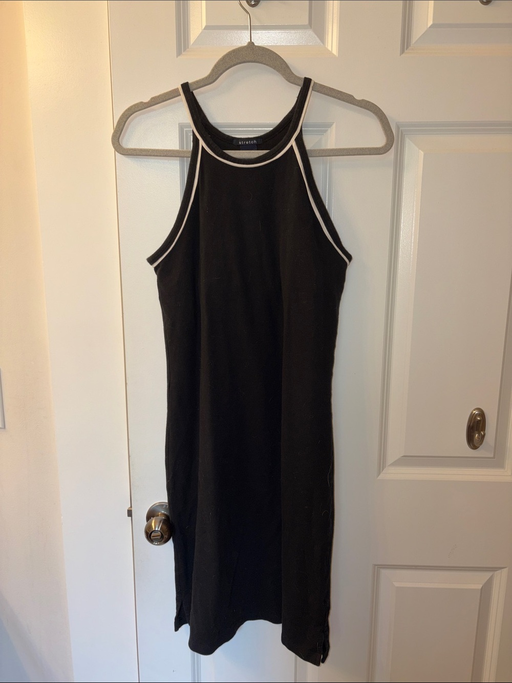 Vintage 2000s GAP Black Stretch midi dress with White Trim